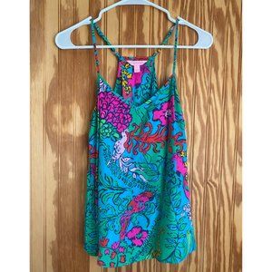 Lilly Pulitzer Vintage Adjustable Tank Small Teal Pink Parrot Print
